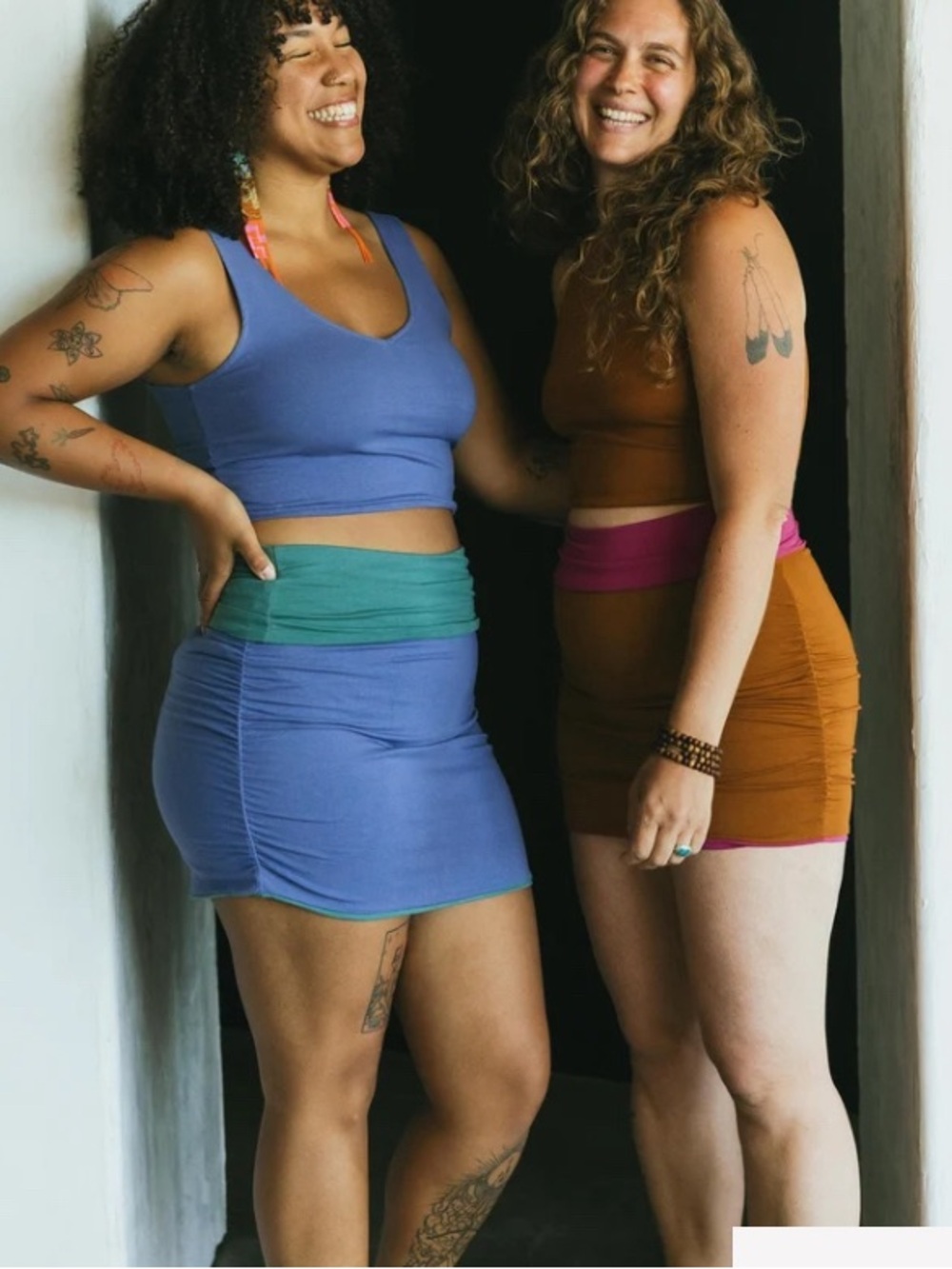 Two-Tone Foldover Mini Skirt — Blue & Pink